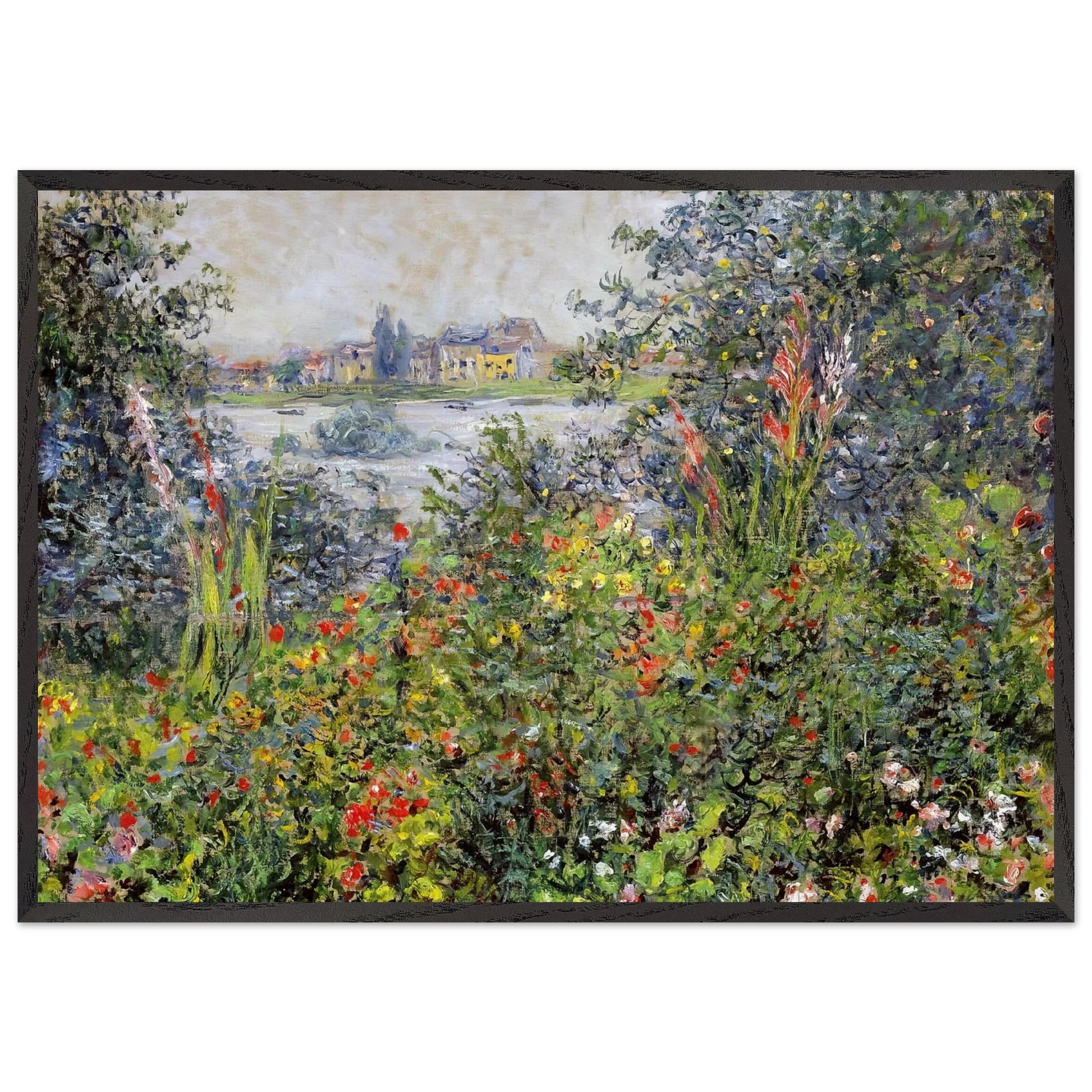 Flowers at Vetheuil - claude monet Framed Art Print – Black Wooden Frame - Default Title - -Framed Art Print
