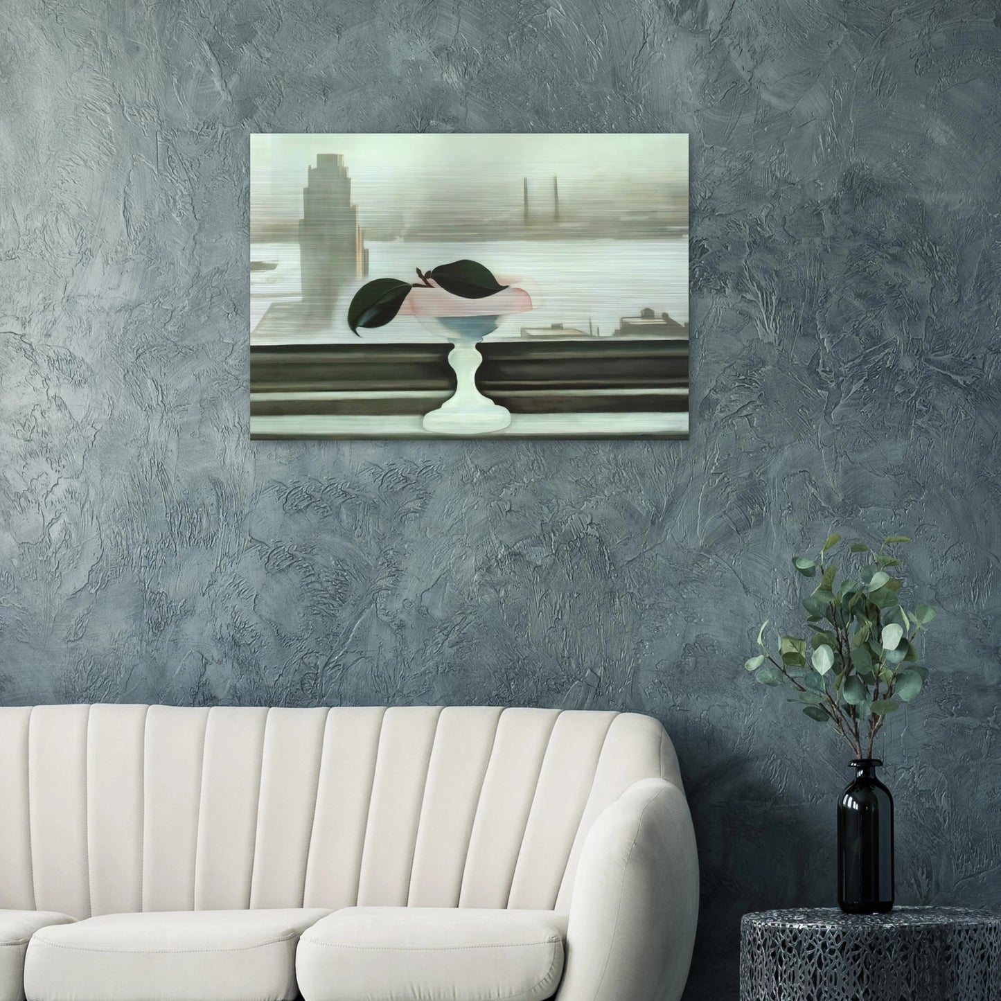 Pink Dish and Green Leaves - Georgia O'Keeffe Brushed Aluminum Print - 70x100 cm / 28x40 inches | Georgia O'Keeffe Aluminum Print | Georgia O'Keeffe Prints