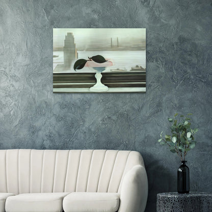 Pink Dish and Green Leaves - Georgia O'Keeffe Brushed Aluminum Print - 70x100 cm / 28x40 inches | Georgia O'Keeffe Aluminum Print | Georgia O'Keeffe Prints