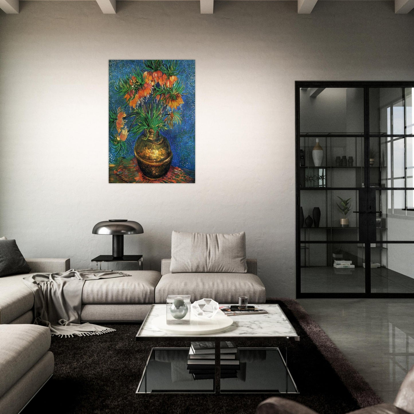 Fritillaries in a Copper Vase - Vincent van Gogh Brushed Aluminum Print - 70x100 cm / 28x40 inches | Vincent van Gogh Aluminum Print | Vincent van Gogh Prints