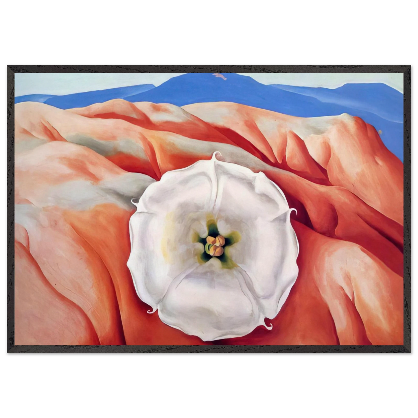 Red hills and white flower II - Georgia OKeeffe 70x100 cm / 28x40 inches Framed Art Print – Black Wooden Frame