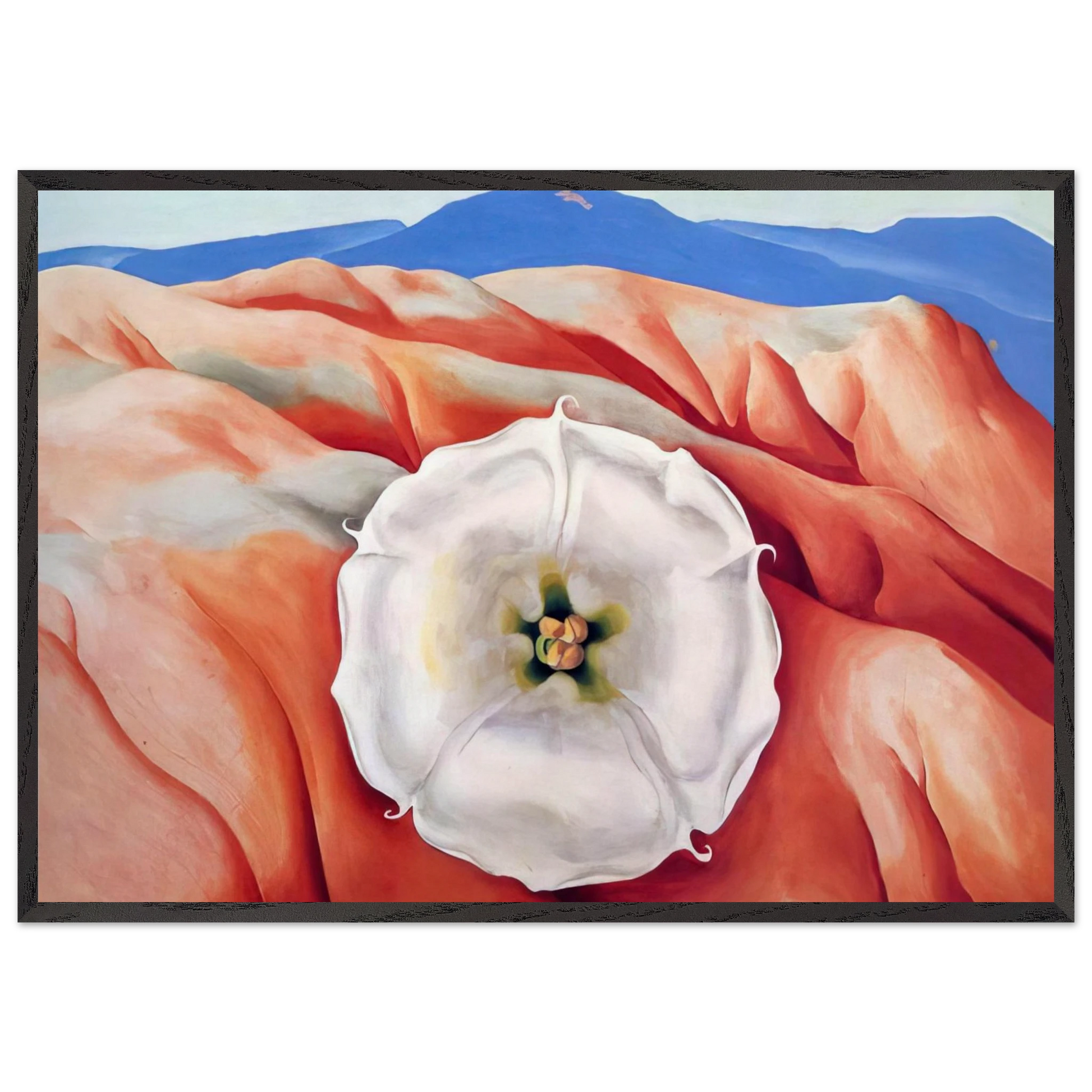 Red hills and white flower II - Georgia OKeeffe 70x100 cm / 28x40 inches Framed Art Print – Black Wooden Frame