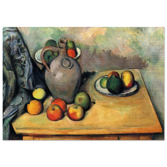 Still life, jug and fruit on a table - Paul Cézanne Brushed Aluminum Print - 70x100 cm / 28x40 inches | Paul Cézanne Aluminum Print | Paul Cézanne Prints