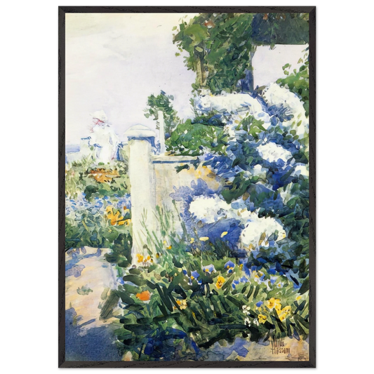 Garden by the Sea Isles of Shoals - Childe Hassam 70x100 cm / 28x40 inches Framed Art Print – Black Wooden Frame