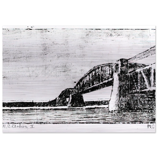 RAILWAY BRIDGE OOSTERBEEK - MC Escher Brushed Aluminum Print - 70x100 cm / 28x40 inches | MC Escher Aluminum Print | MC Escher Prints