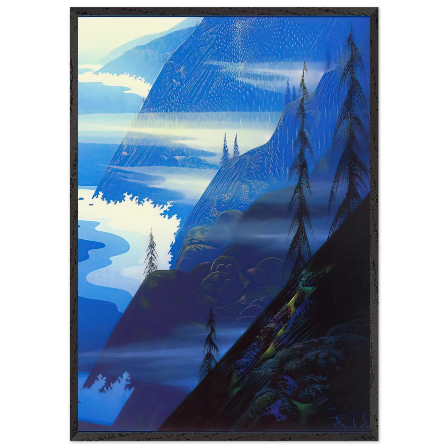 Stardust blue - Eyvind Earle Framed Art Print – Black Wooden Frame - Default Title - -Framed Art Print