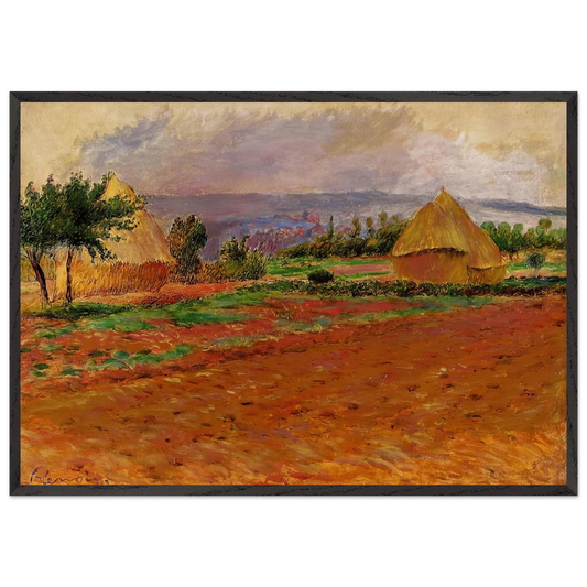 Field and Haystacks - Pierre-Auguste Renoir 70x100 cm / 28x40 inches Framed Art Print – Black Wooden Frame