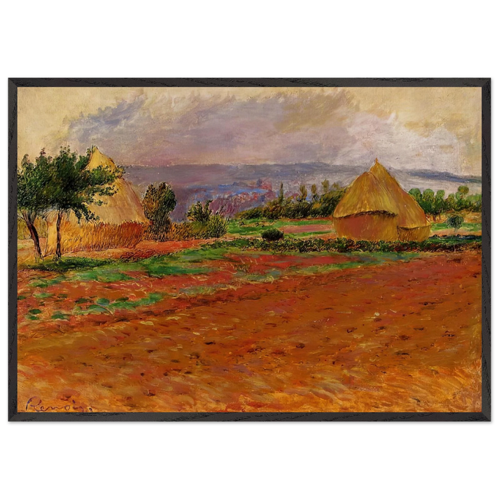 Field and Haystacks - Pierre-Auguste Renoir 70x100 cm / 28x40 inches Framed Art Print – Black Wooden Frame