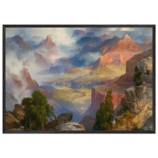 Grand Canyon in Mist - Thomas Moran 70x100 cm / 28x40 inches Framed Art Print – Black Wooden Frame