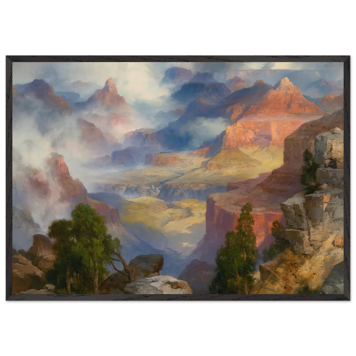 Grand Canyon in Mist - Thomas Moran 70x100 cm / 28x40 inches Framed Art Print – Black Wooden Frame