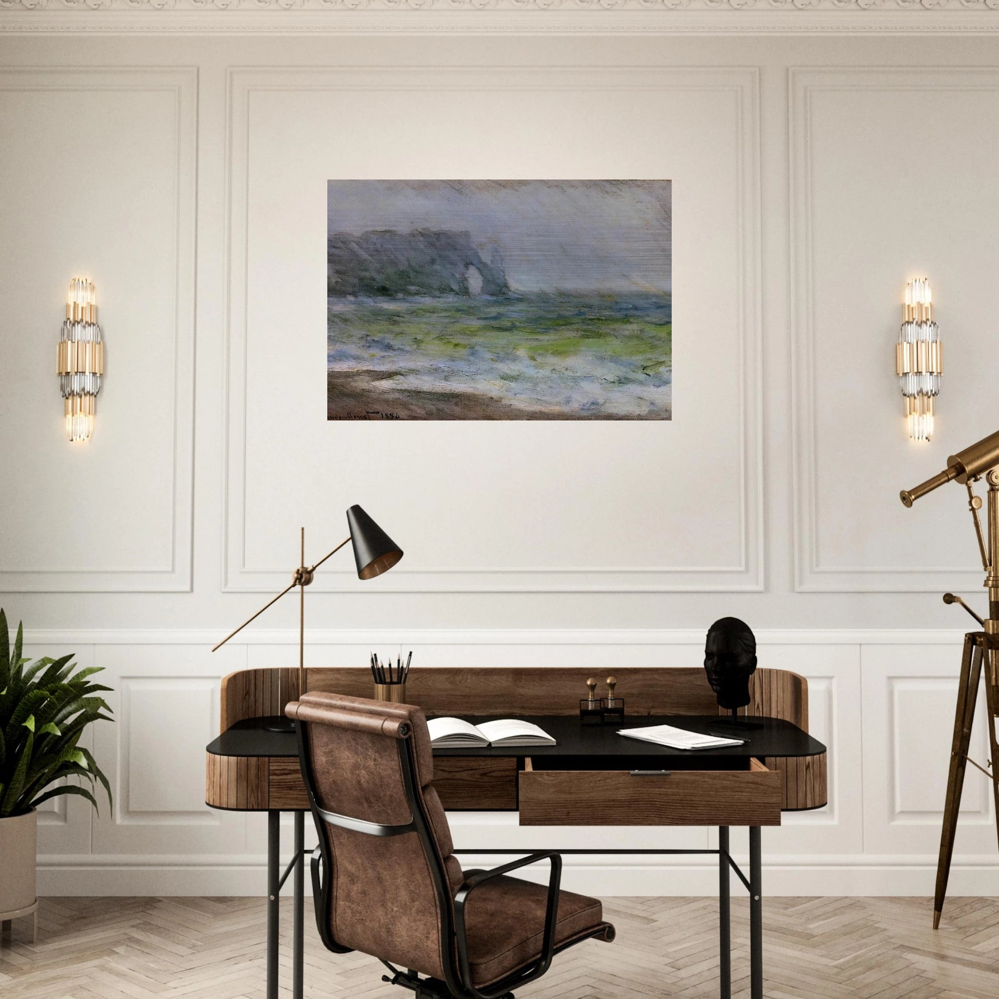 The Manneport, Etretat in the Rain - claude monet Brushed Aluminum Print - 70x100 cm / 28x40 inches | claude monet Aluminum Print | claude monet Prints