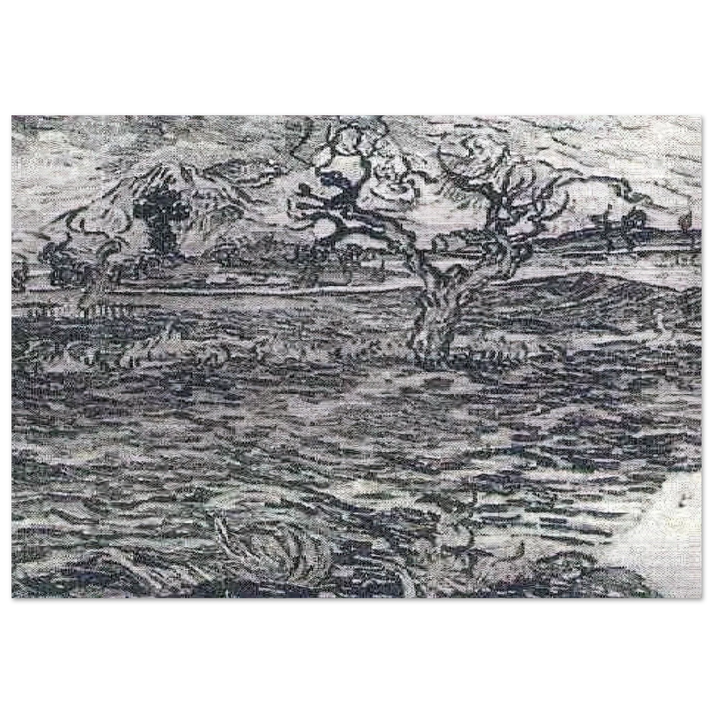 Landscape with Olive Tree and Mountains in the Background - Vincent van Gogh Brushed Aluminum Print - 70x100 cm / 28x40 inches | Vincent van Gogh Aluminum Print | Vincent van Gogh Prints