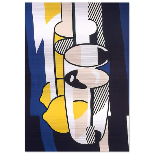 GLASS AND LEMON IN A MIRROR 1974 - Roy Lichtenstein Brushed Aluminum Print - 70x100 cm / 28x40 inches | Roy Lichtenstein Aluminum Print | Roy Lichtenstein Prints