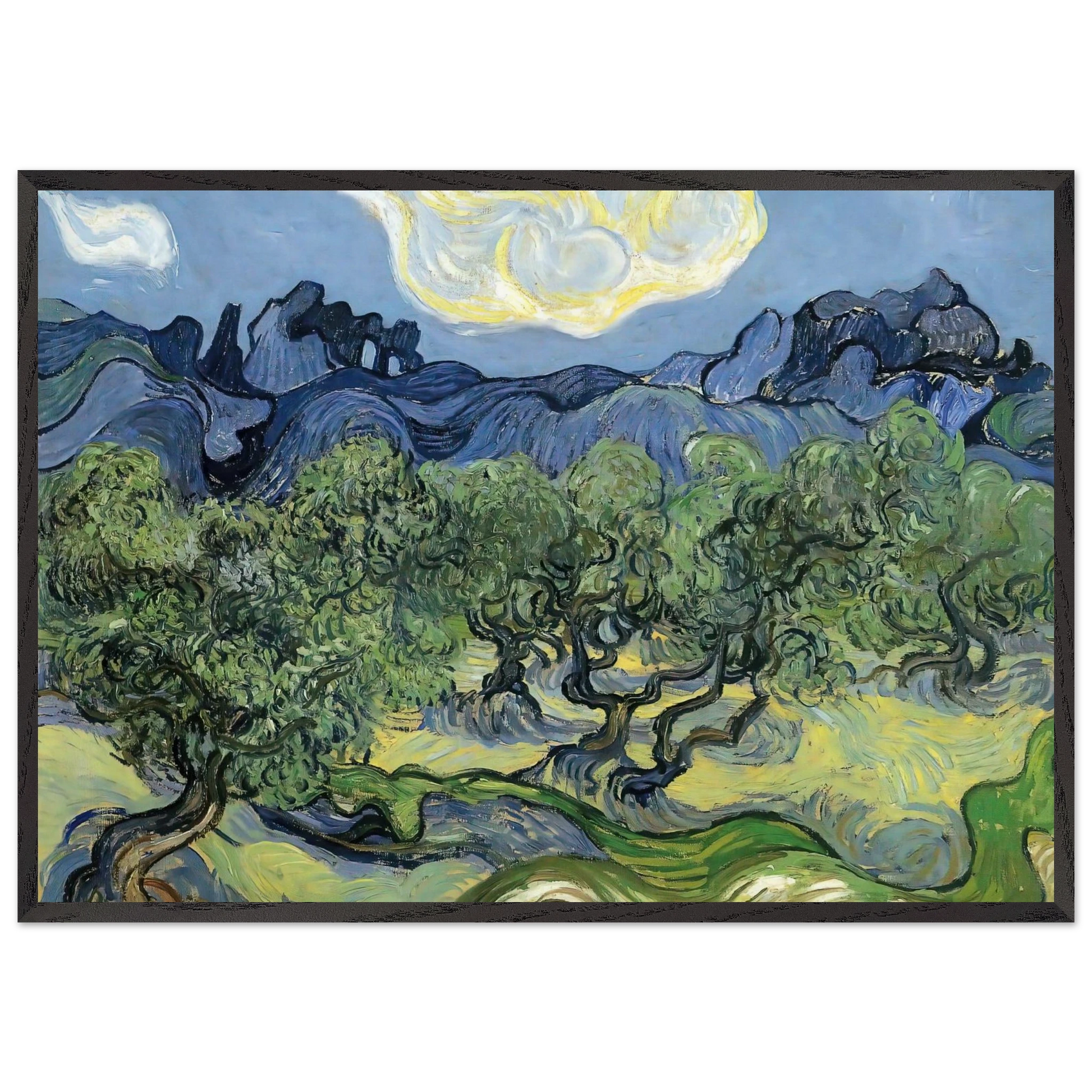 The Alpilles with Olive Trees in the Foreground - Vincent van Gogh Framed Art Print – Black Wooden Frame - Default Title - -Framed Art Print