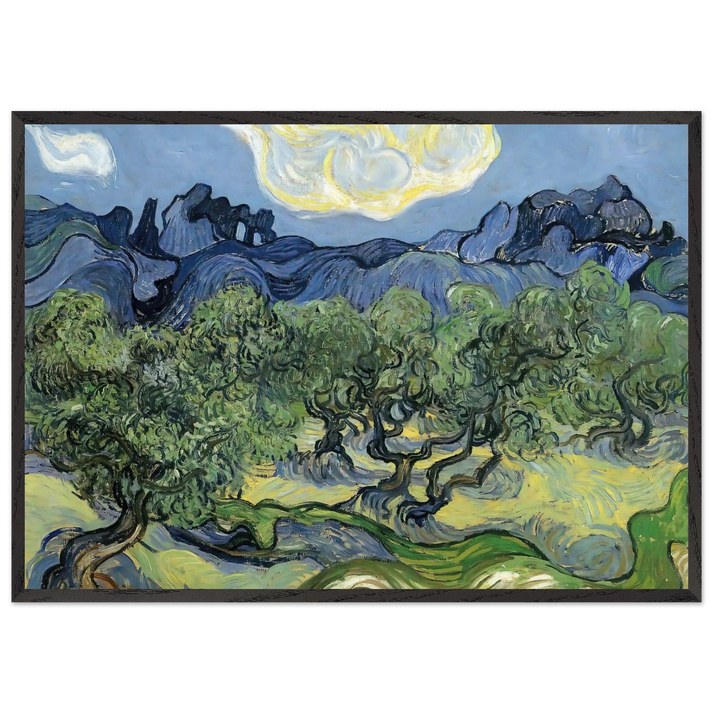 The Alpilles with Olive Trees in the Foreground - Vincent van Gogh 70x100 cm / 28x40 inches Framed Art Print – Black Wooden Frame