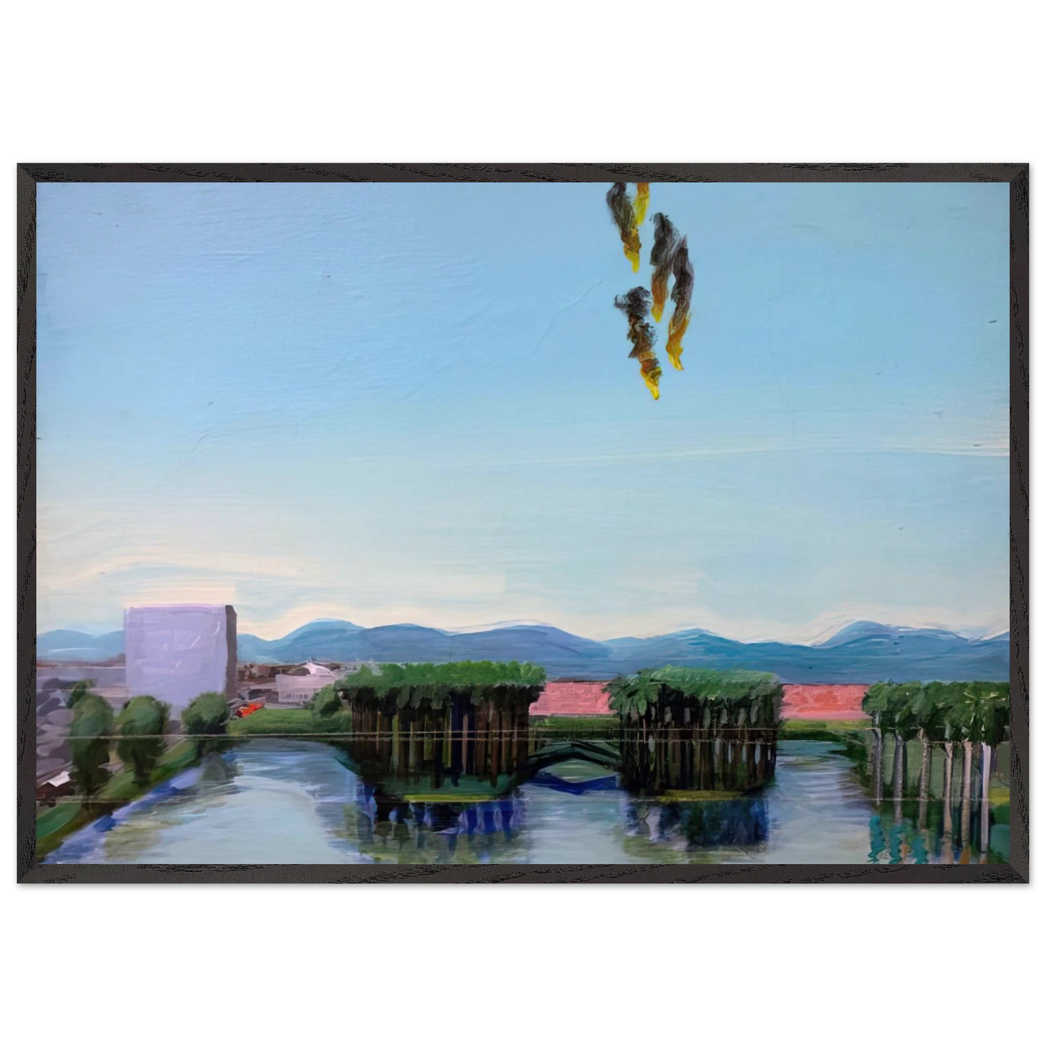 Echo Park Falling Angels - 1974 - Carlos Almaraz Framed Art Print – Black Wooden Frame - Default Title - -Framed Art Print