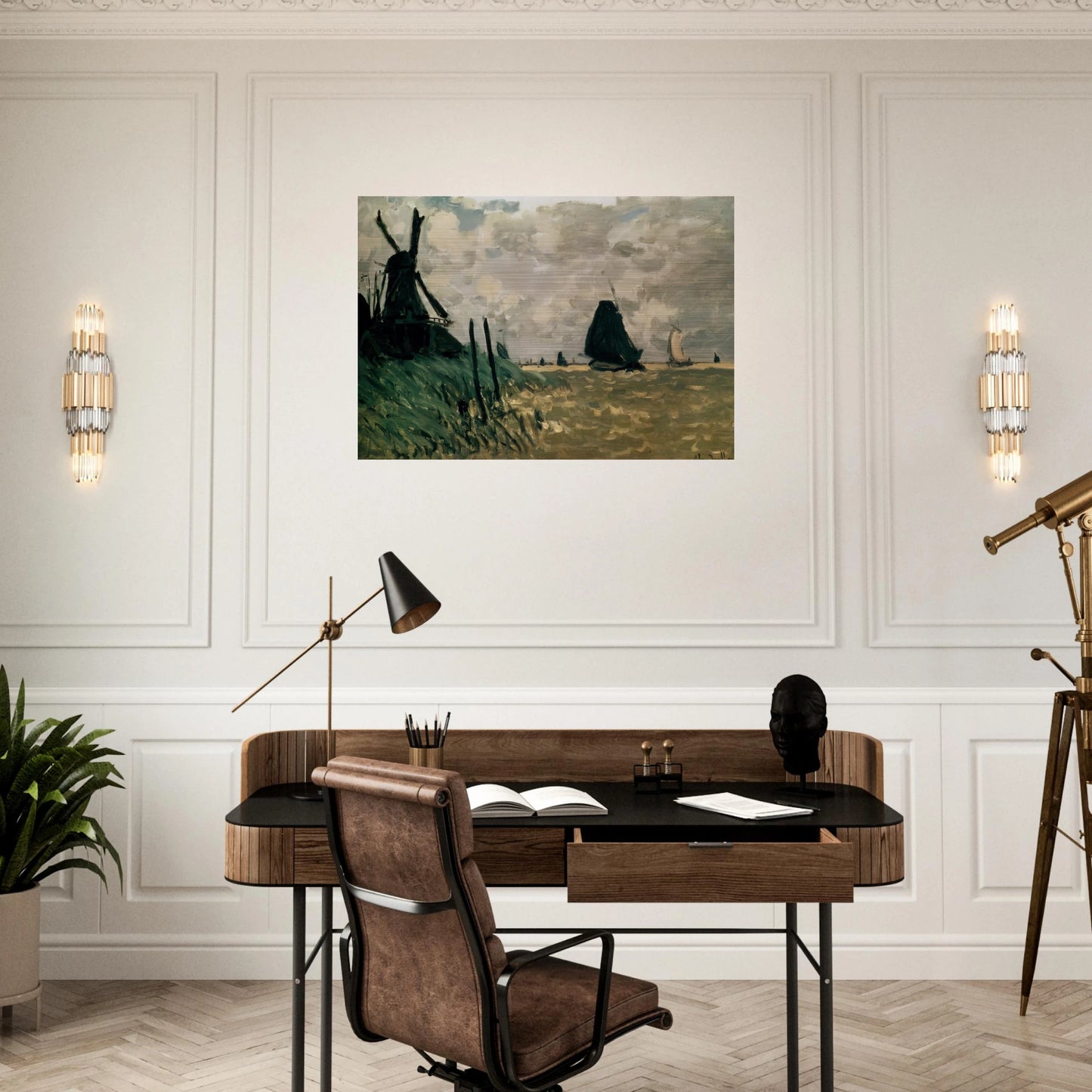 A Windmill near Zaandam - claude monet Brushed Aluminum Print - 70x100 cm / 28x40 inches | claude monet Aluminum Print | claude monet Prints
