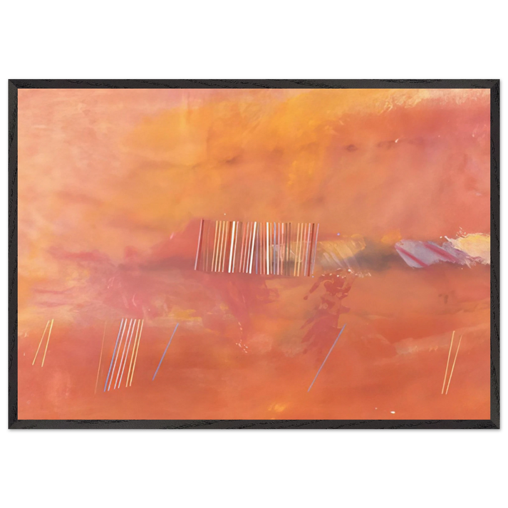 Orange Line Painting - 1969 - Ronnie Landfield 70x100 cm / 28x40 inches Framed Art Print – Black Wooden Frame