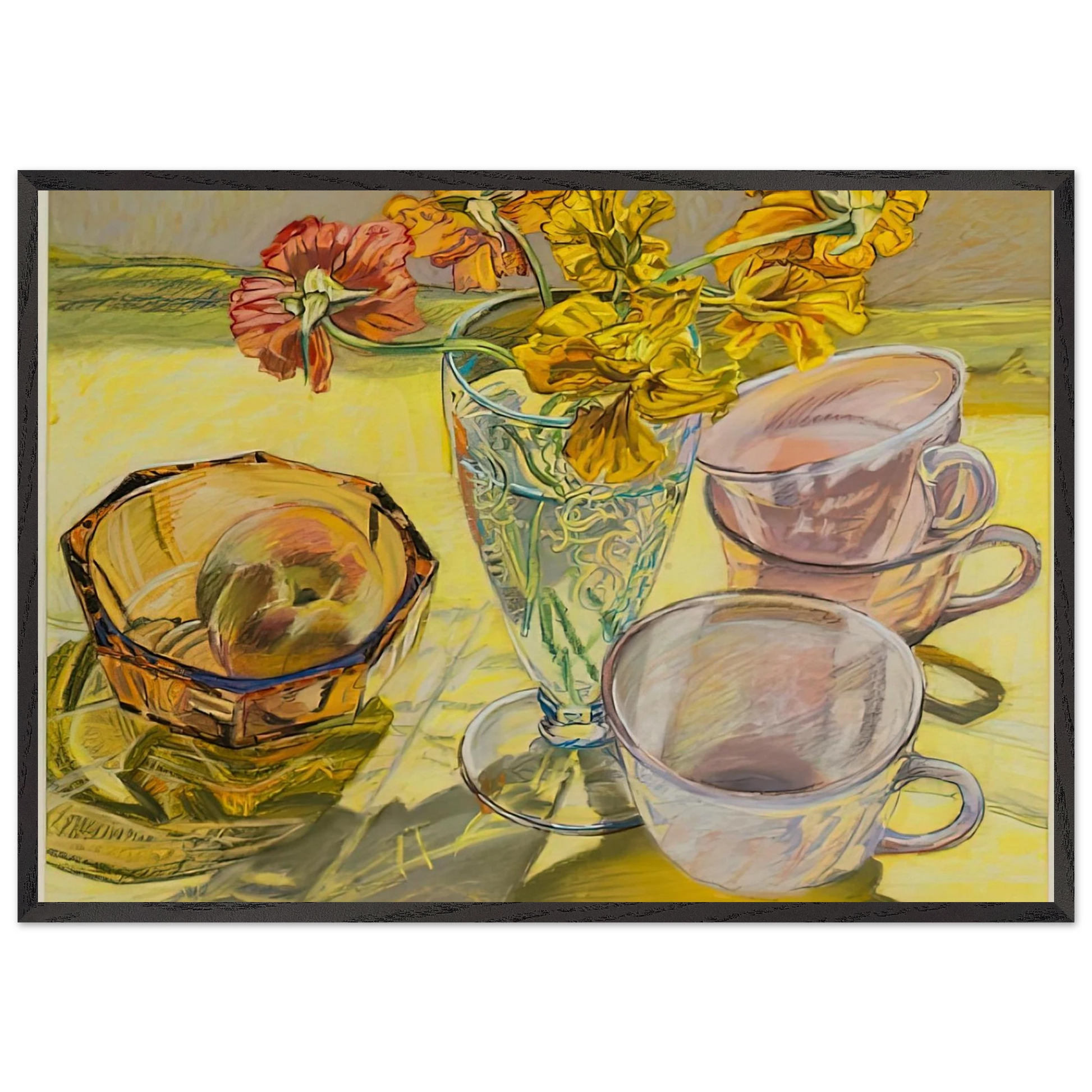 NASTURTIUMS AND PINK CUPS 1981 - Janet Fish Framed Art Print – Black Wooden Frame - Default Title - -Framed Art Print
