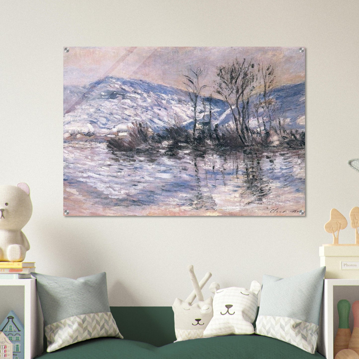 The Seine at Port Villez, Snow Effect 02 - claude monet Acrylic Print - 70x100 cm / 28x40″ inches