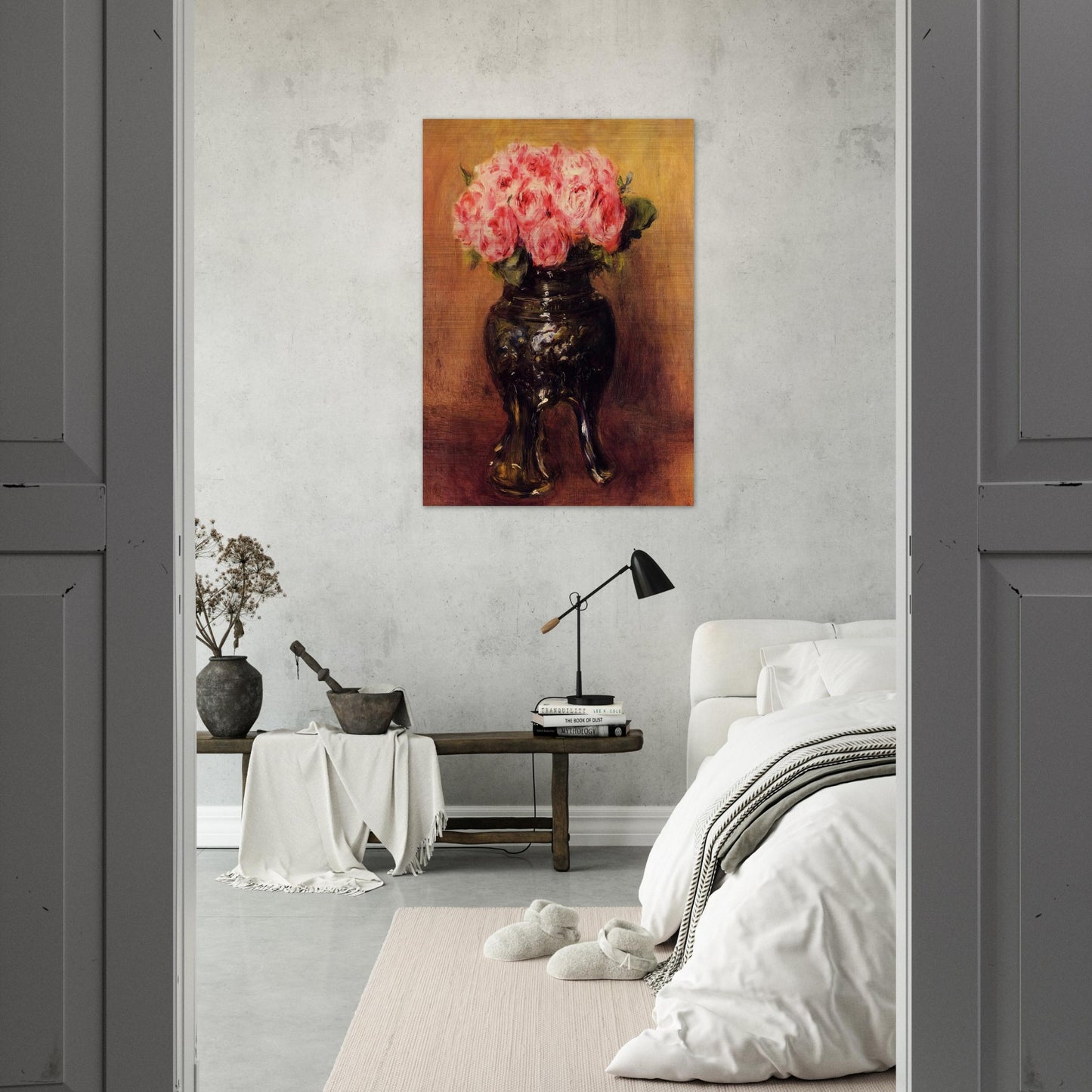 Roses in a China Vase - Pierre-Auguste Renoir Brushed Aluminum Print - 70x100 cm / 28x40 inches | Pierre-Auguste Renoir Aluminum Print | Pierre-Auguste Renoir Prints