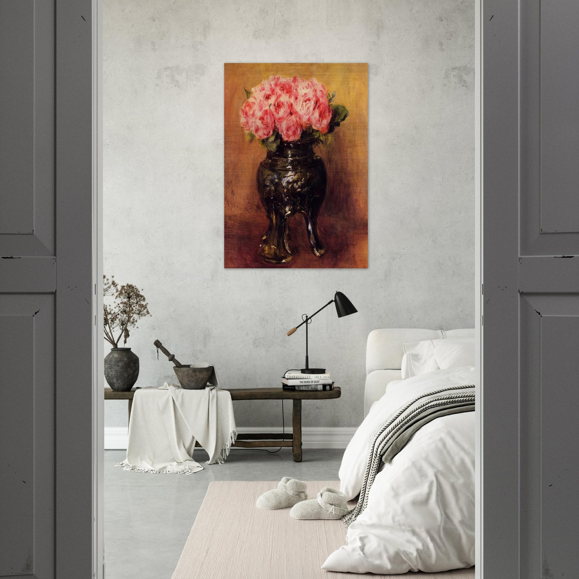 Roses in a China Vase - Pierre-Auguste Renoir Brushed Aluminum Print - 70x100 cm / 28x40 inches | Pierre-Auguste Renoir Aluminum Print | Pierre-Auguste Renoir Prints