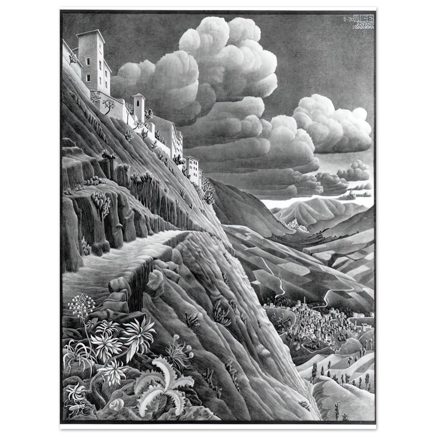 MC Escher - CASTROVALVA Wall Art - 21x29.7 cm / 8x12" - Fine Art Poster - -