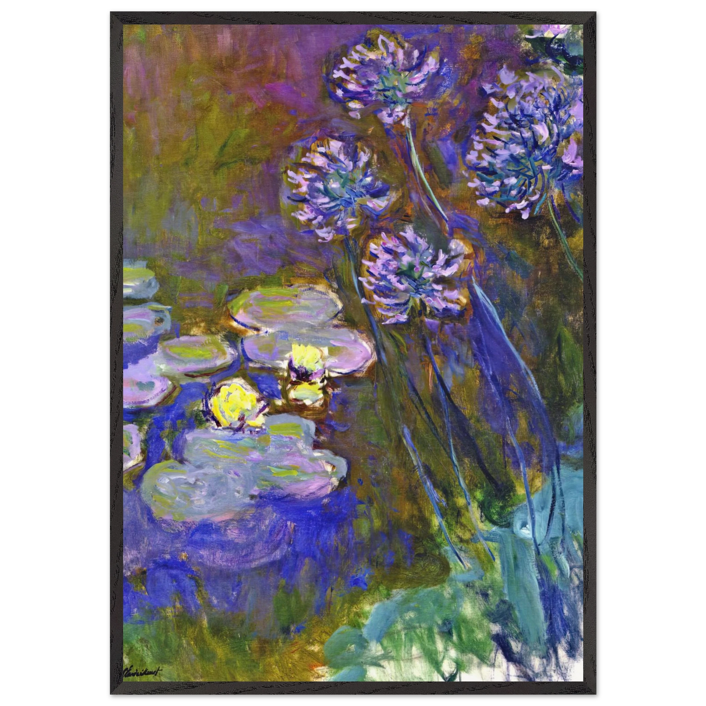 Water Lilies and Agapanthus - claude monet Framed Art Print – Black Wooden Frame - Default Title - -Framed Art Print