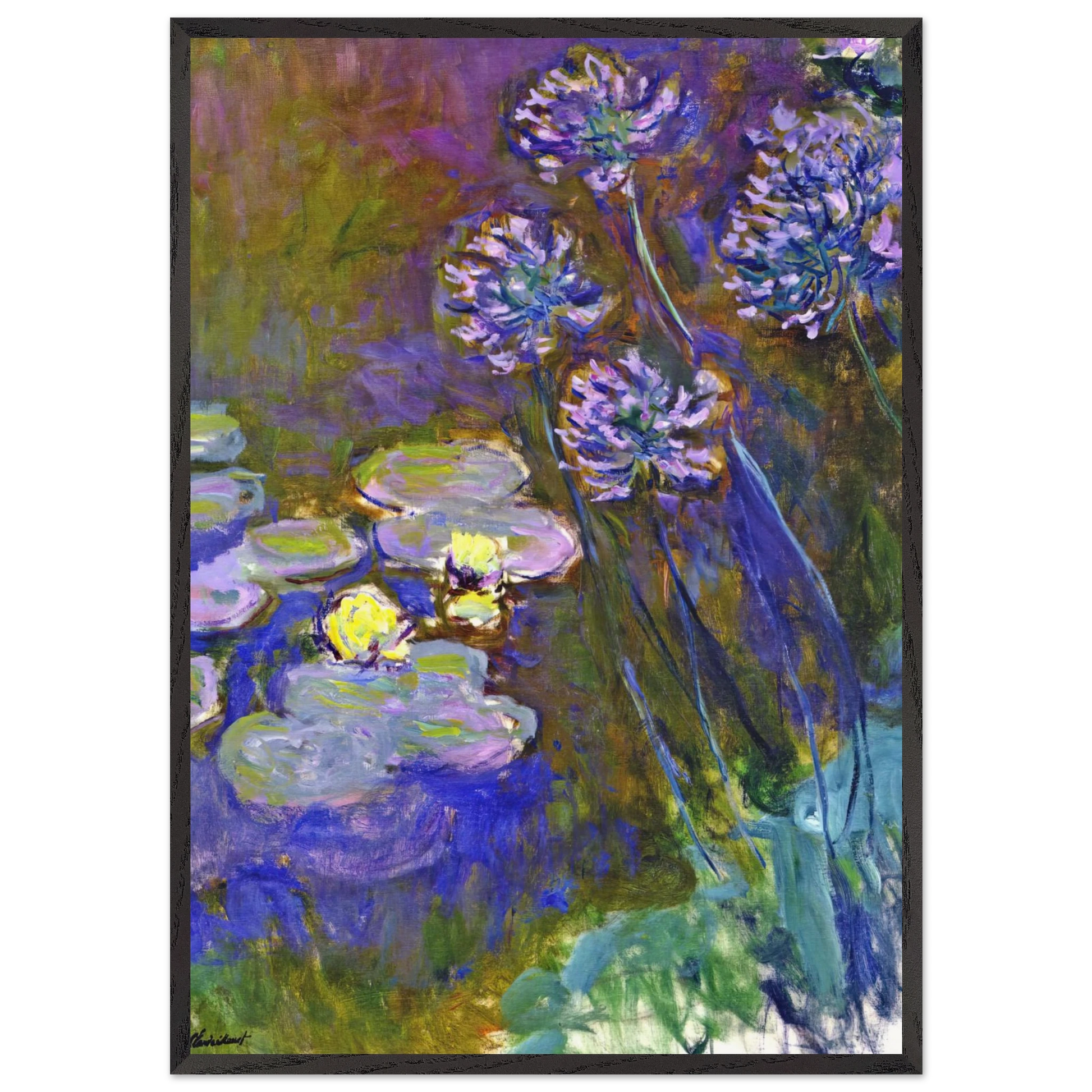 Water Lilies and Agapanthus - claude monet Framed Art Print – Black Wooden Frame - Default Title - -Framed Art Print
