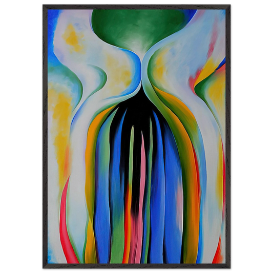 Gray line with black blue and yellow - Georgia OKeeffe 70x100 cm / 28x40 inches Framed Art Print – Black Wooden Frame