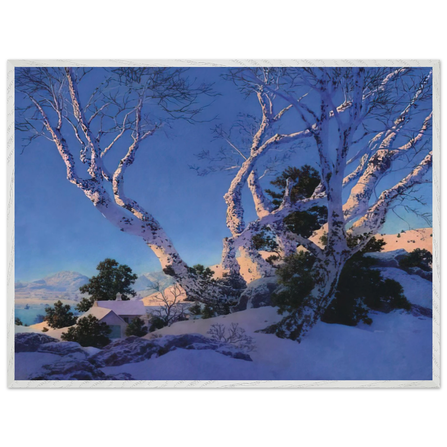 Maxfield Parrish - Birches in Winter Wall Art - 30x40 cm / 12x16 inches - Premium Wooden Framed Poster With Fine Art Paper - Black frame