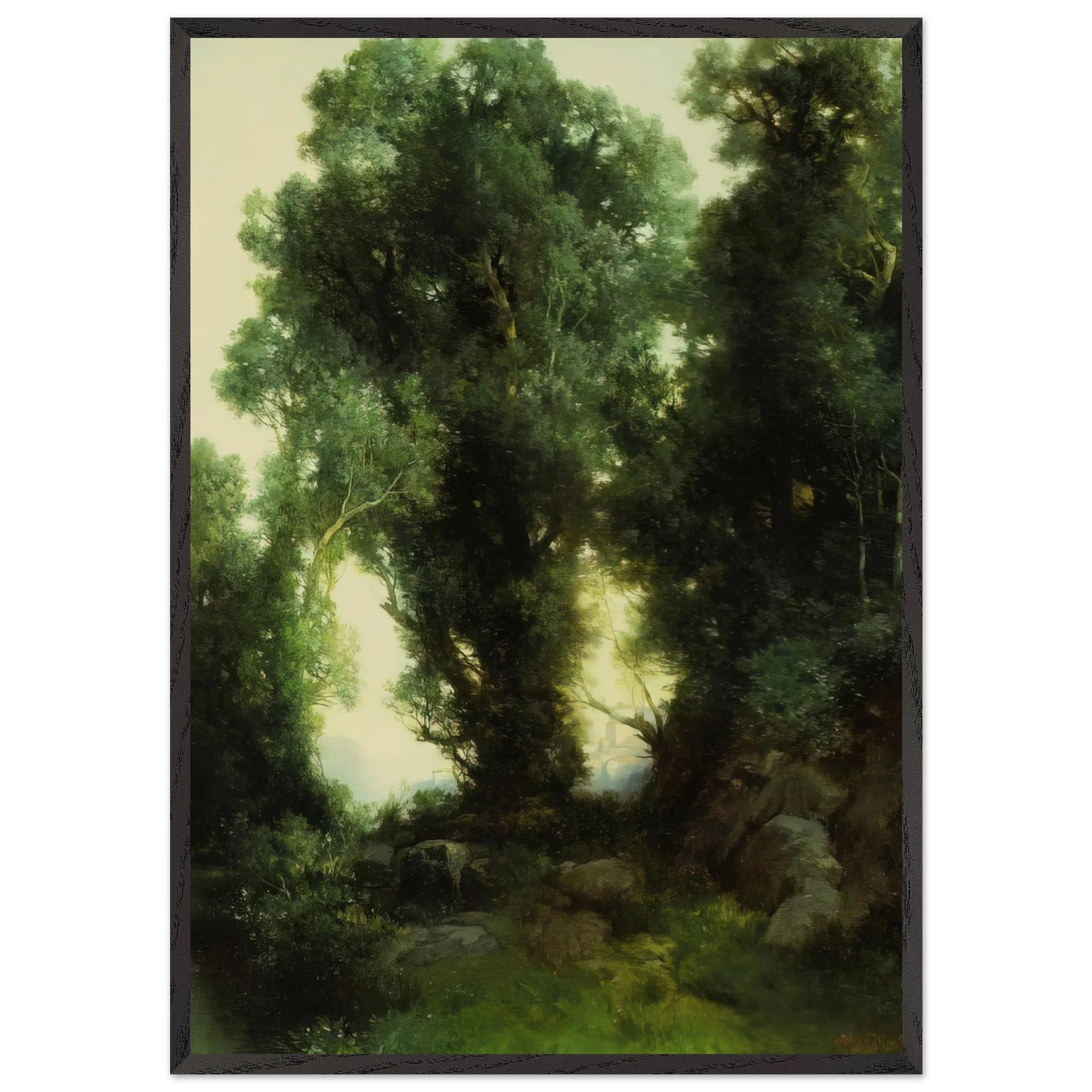 The Bathing Hole - Thomas Moran Framed Art Print – Black Wooden Frame - Default Title - -Framed Art Print