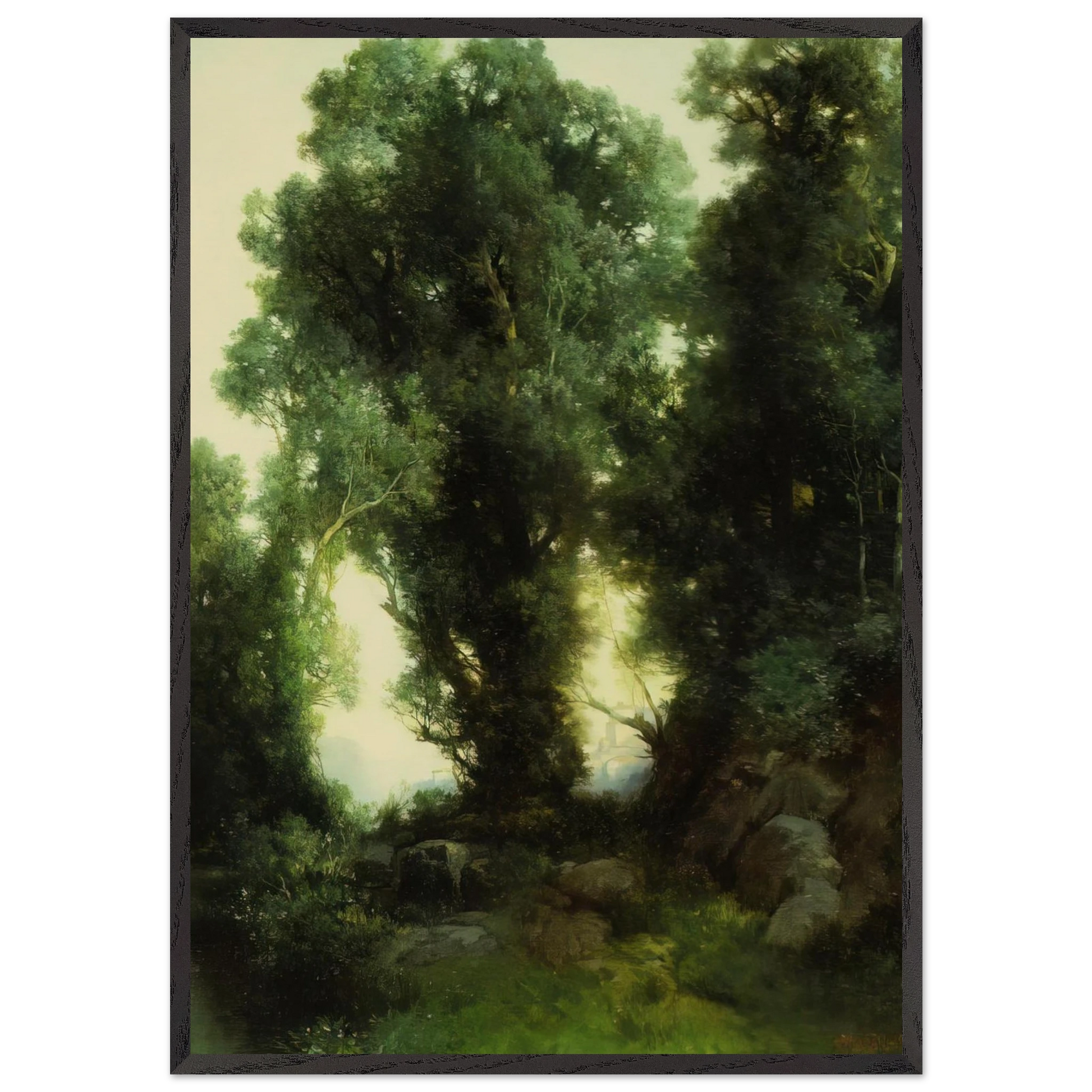 The Bathing Hole - Thomas Moran Framed Art Print – Black Wooden Frame - Default Title - -Framed Art Print