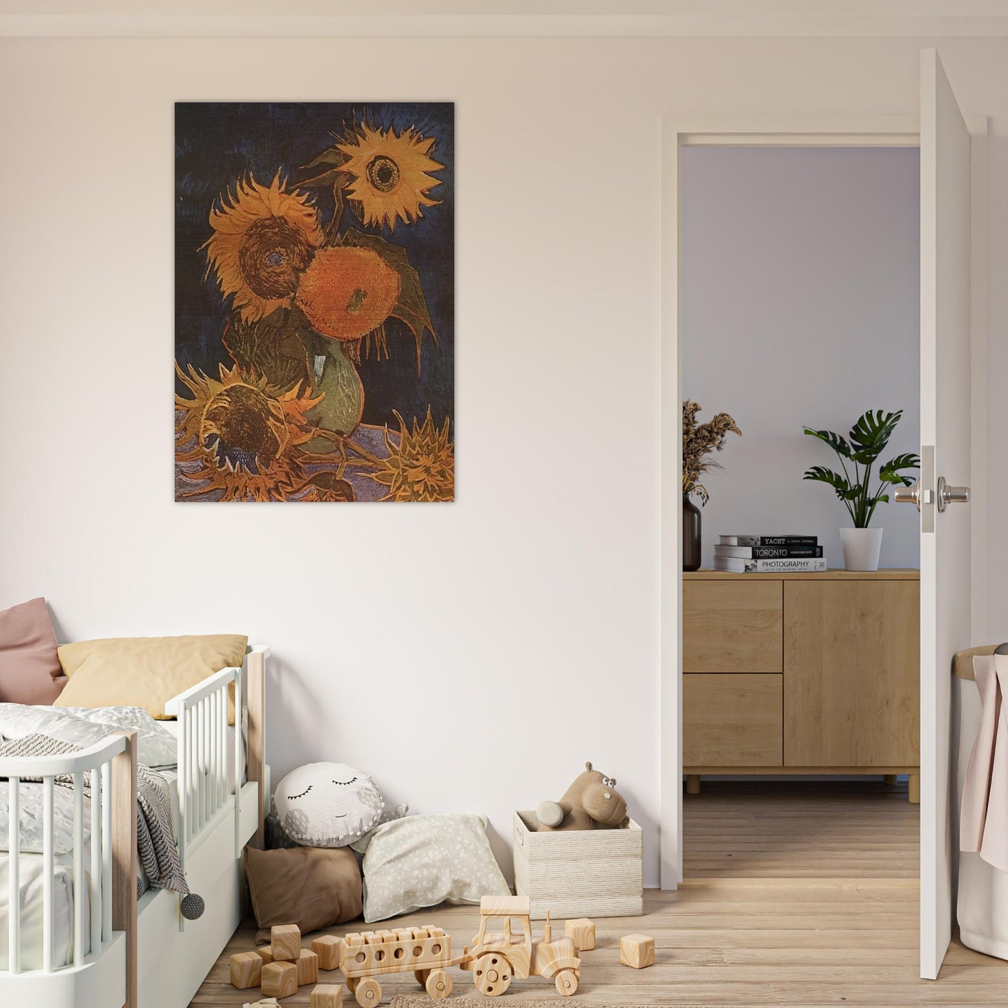 Still Life Vase with Five Sunflowers - Vincent van Gogh Brushed Aluminum Print - 70x100 cm / 28x40 inches | Vincent van Gogh Aluminum Print | Vincent van Gogh Prints