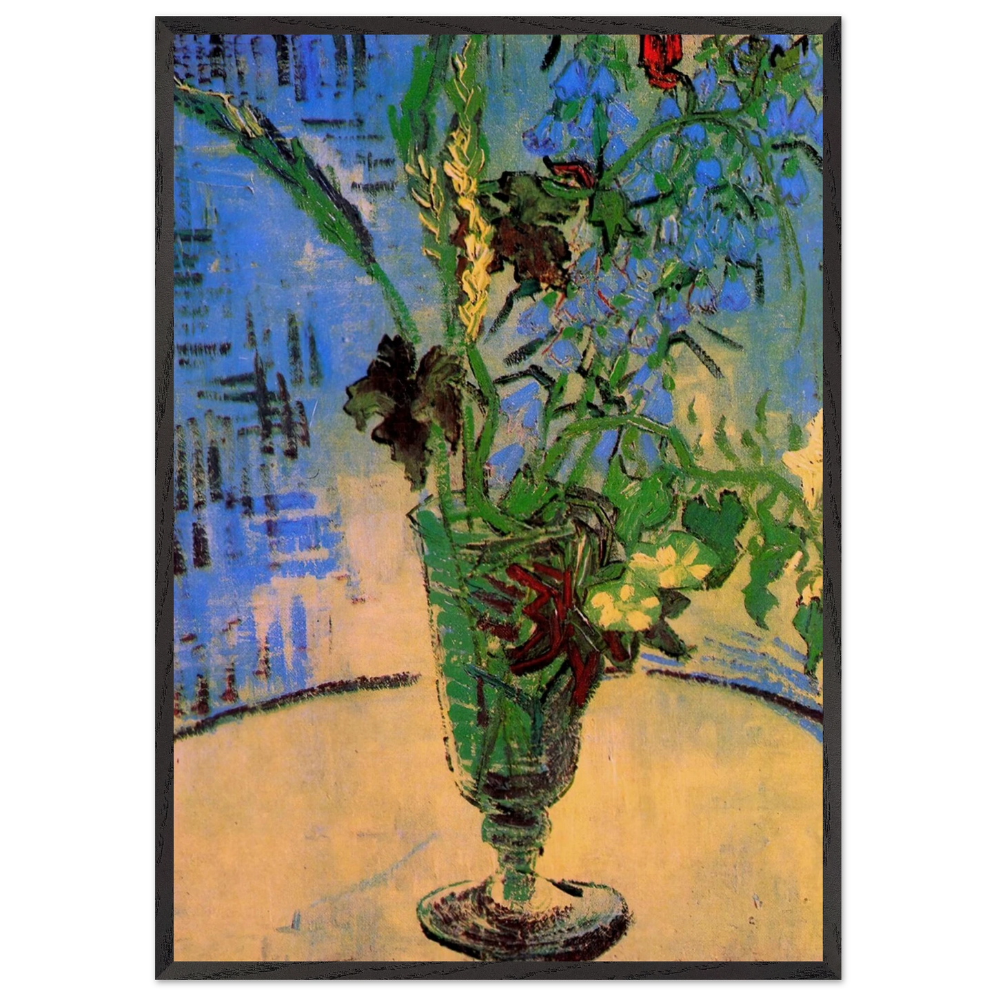 Still Life Glass with Wild Flowers - Vincent van Gogh Framed Art Print – Black Wooden Frame - Default Title - -Framed Art Print