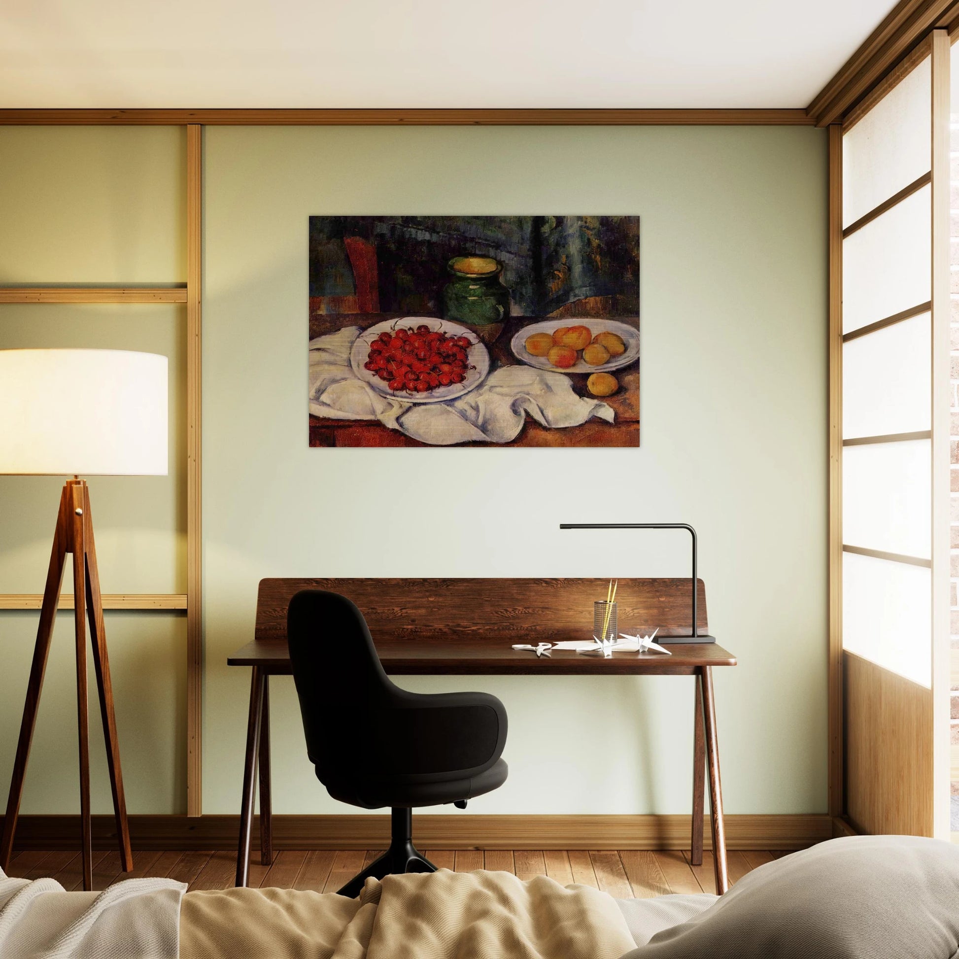 Still Life with a Plate of Cherries - Paul Cézanne Brushed Aluminum Print - 70x100 cm / 28x40 inches | Paul Cézanne Aluminum Print | Paul Cézanne Prints