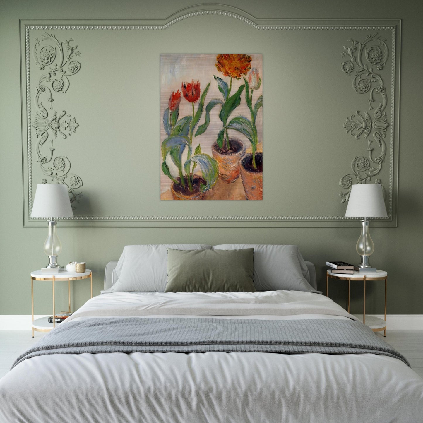 Three Pots of Tulips - claude monet Brushed Aluminum Print - 70x100 cm / 28x40 inches | claude monet Aluminum Print | claude monet Prints