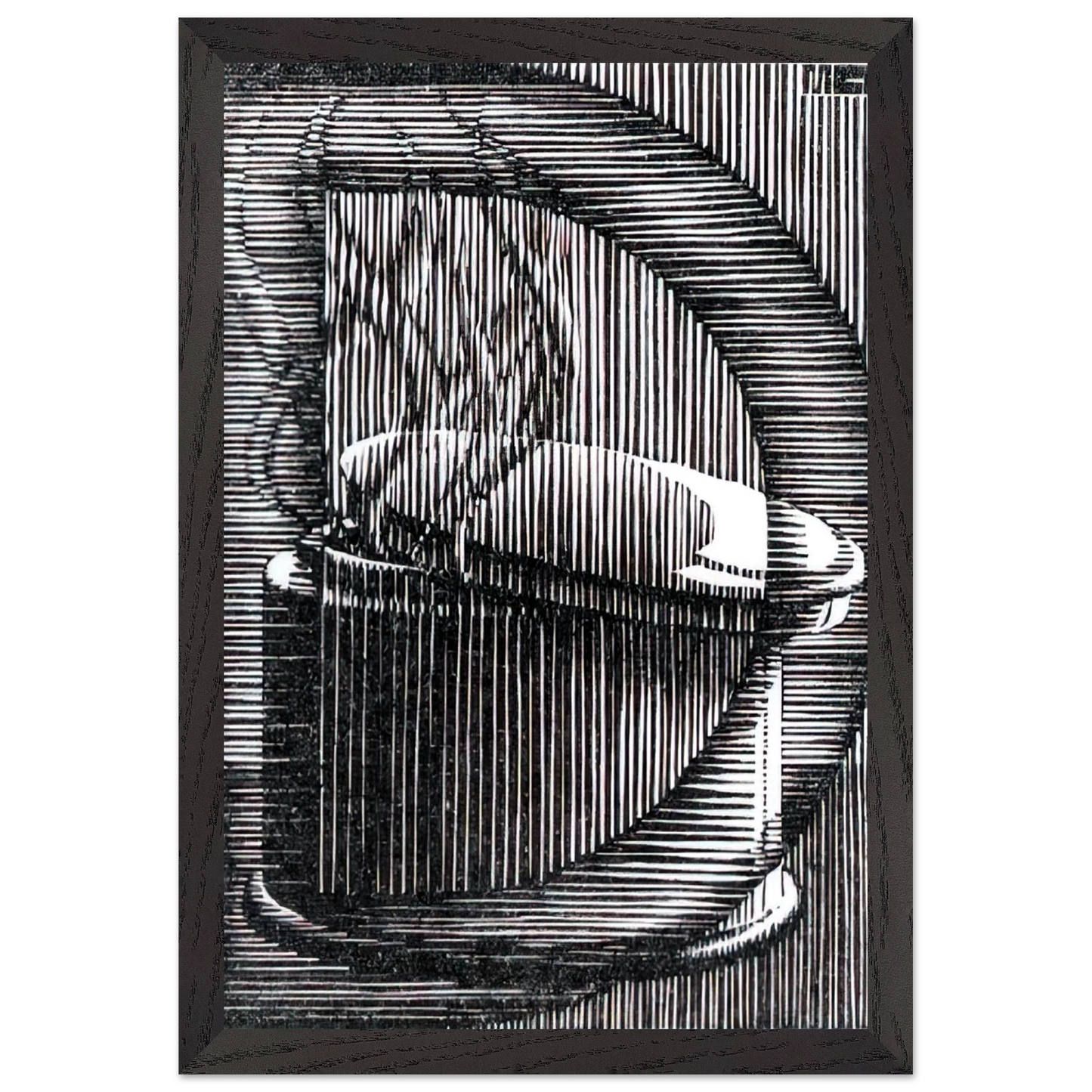 MC Escher - INITIAL D Wall Art - 21x29.7 cm / 8x12" - Premium Wooden Framed Poster With Fine Art Paper - Black frame