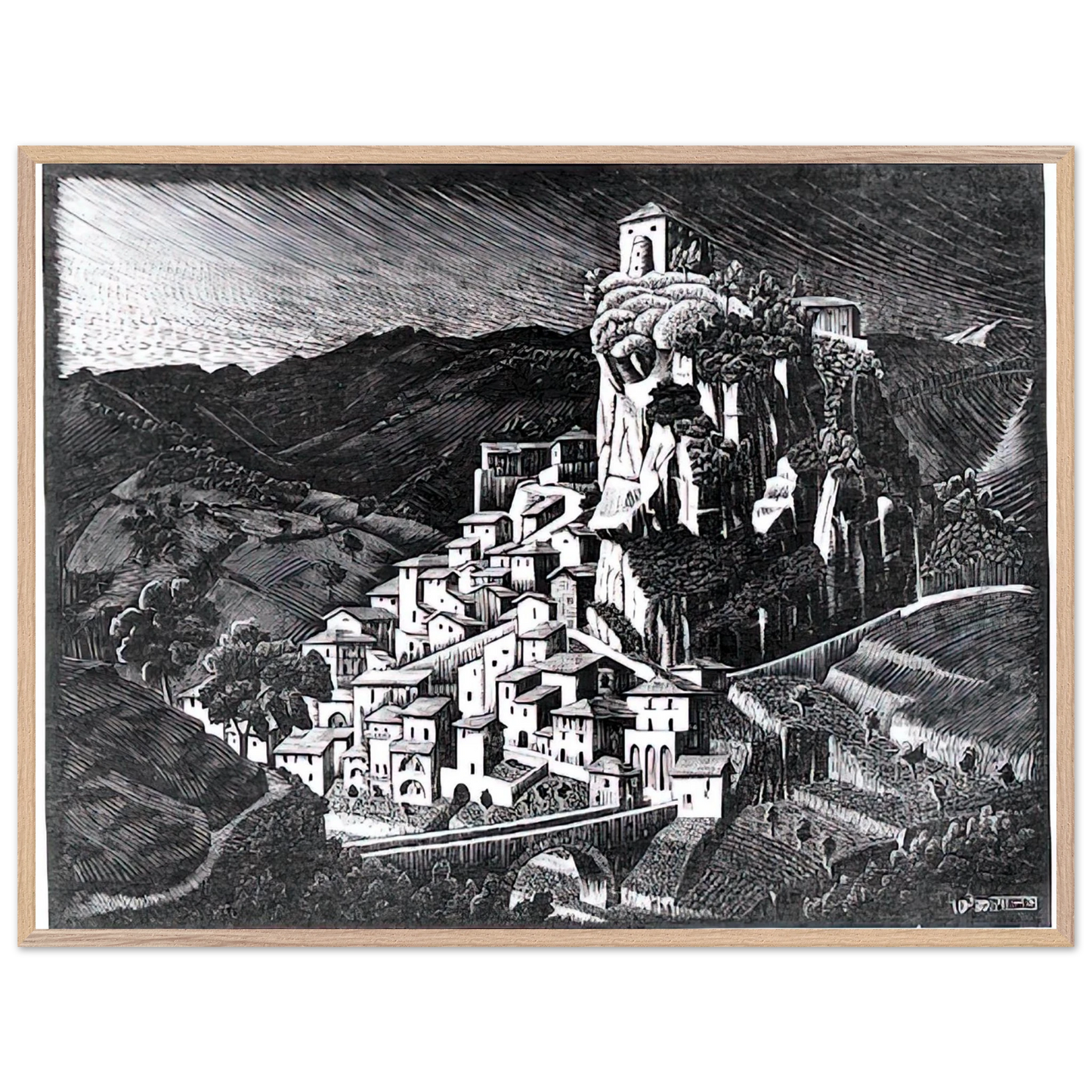 MC Escher - PALIZZI CALABRIA OCTOBER 1930 1930 Wall Art - 60x80 cm / 24x32 inches - Premium Wooden Framed Poster With Fine Art Paper - White frame
