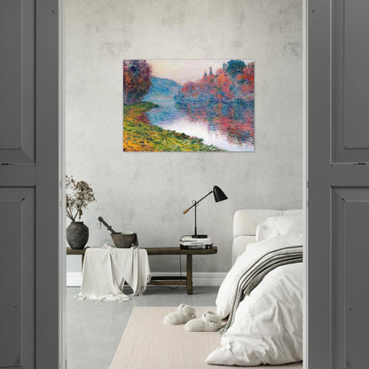 Banks of the Seine at Jenfosse - Clear Weather - claude monet Brushed Aluminum Print - 70x100 cm / 28x40 inches | claude monet Aluminum Print | claude monet Prints