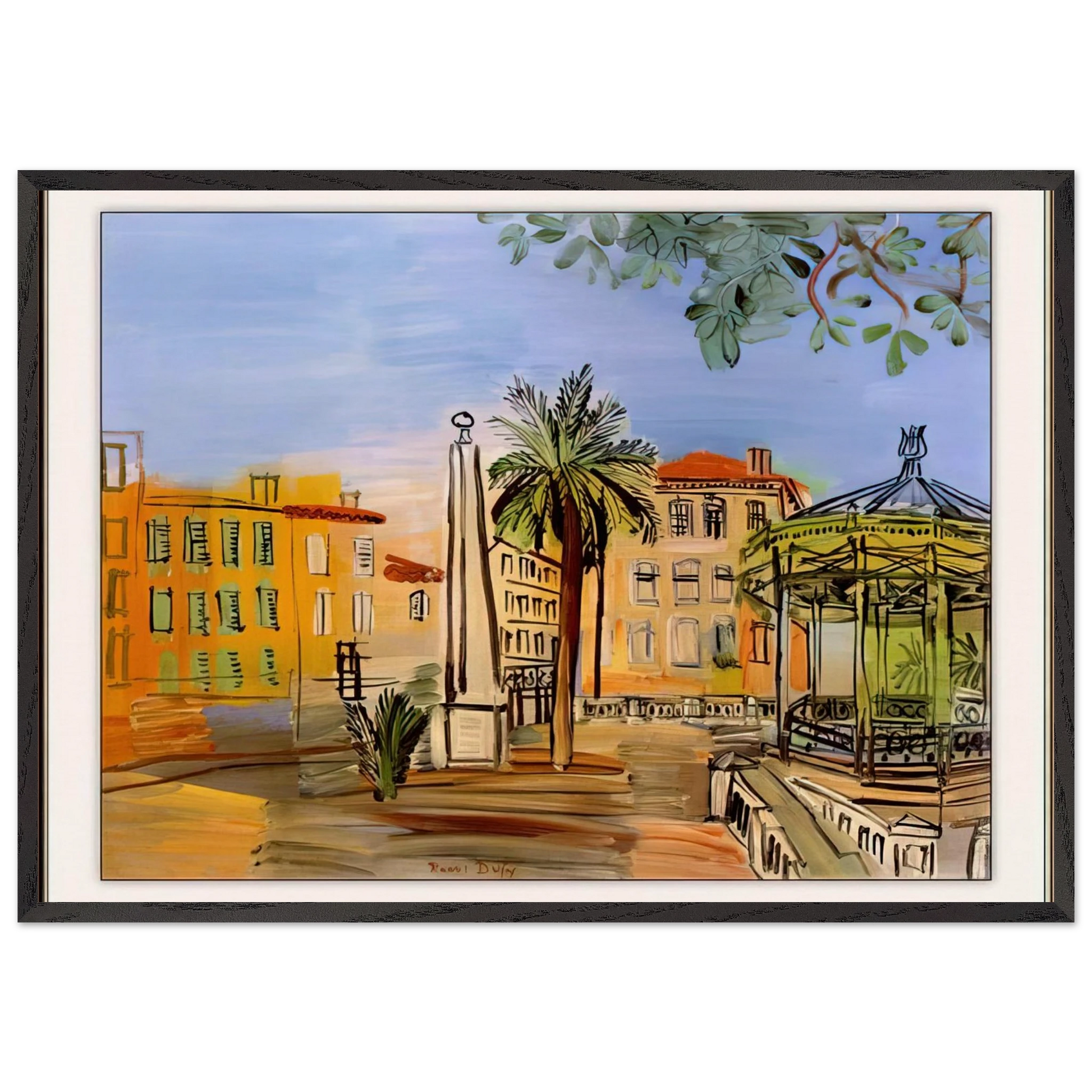 THE SQUARE IN HYERES - Raoul Dufy Framed Art Print – Black Wooden Frame - Default Title - -Framed Art Print