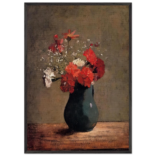 CARNATIONS AND BABY S BREATH IN A GREEN PITCHER - Odilon Redon Framed Art Print – Black Wooden Frame - Default Title - -Framed Art Print