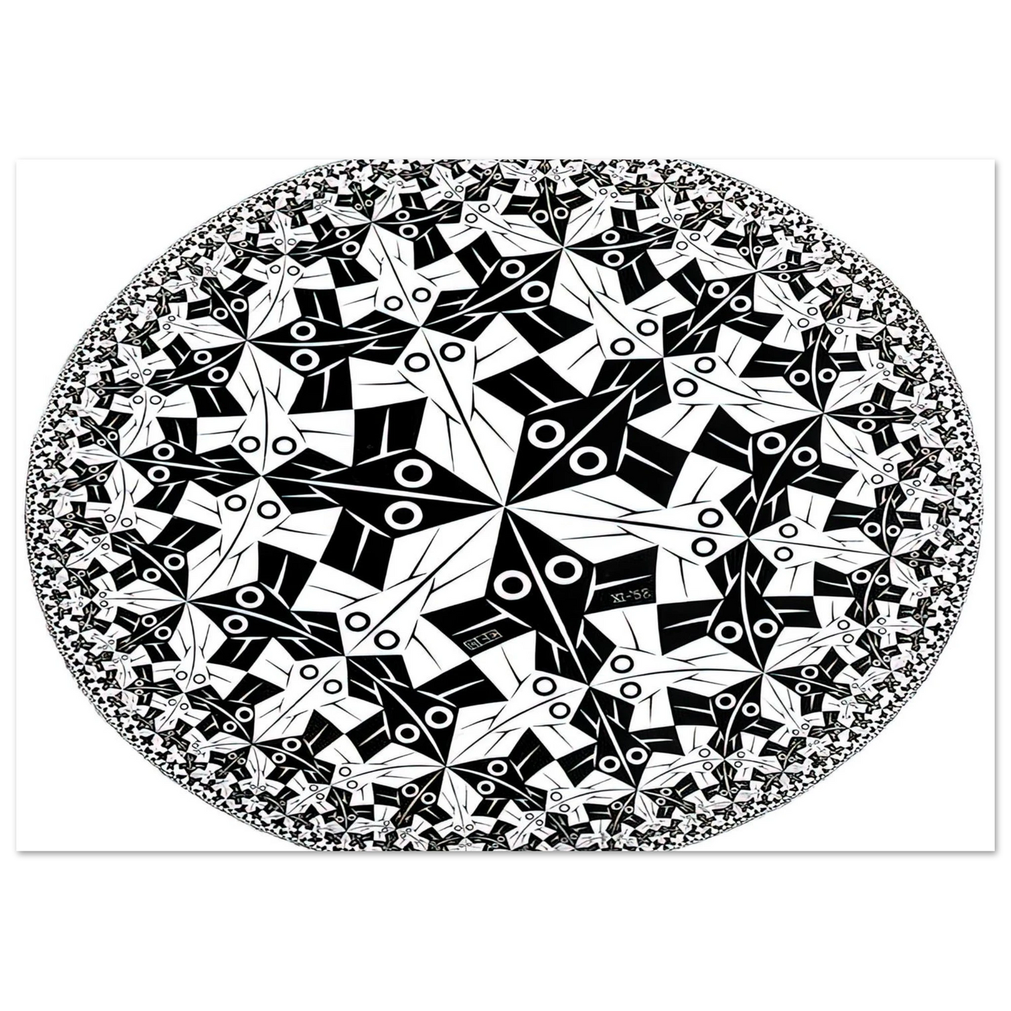 MC Escher - CIRCLE LIMIT I Wall Art - 60x80 cm / 24x32 inches - Premium Wooden Framed Poster With Fine Art Paper - White frame