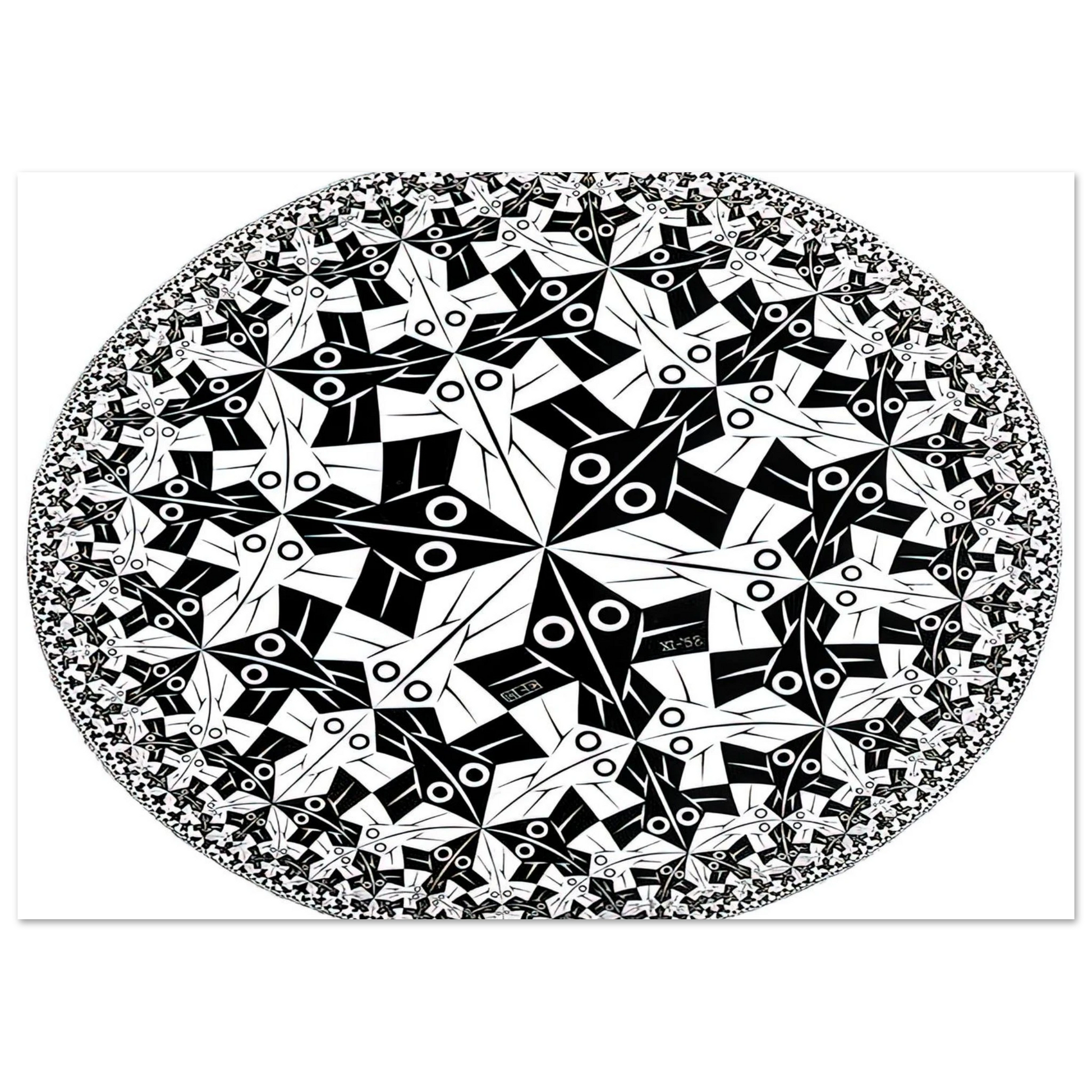 MC Escher - CIRCLE LIMIT I Wall Art - 60x80 cm / 24x32 inches - Premium Wooden Framed Poster With Fine Art Paper - White frame