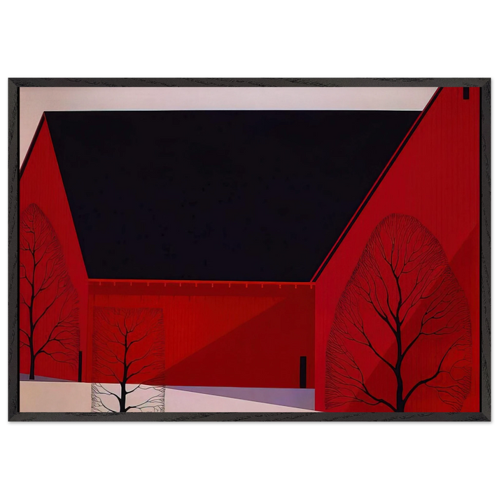 Western Barns - Eyvind Earle 70x100 cm / 28x40 inches Framed Art Print – Black Wooden Frame