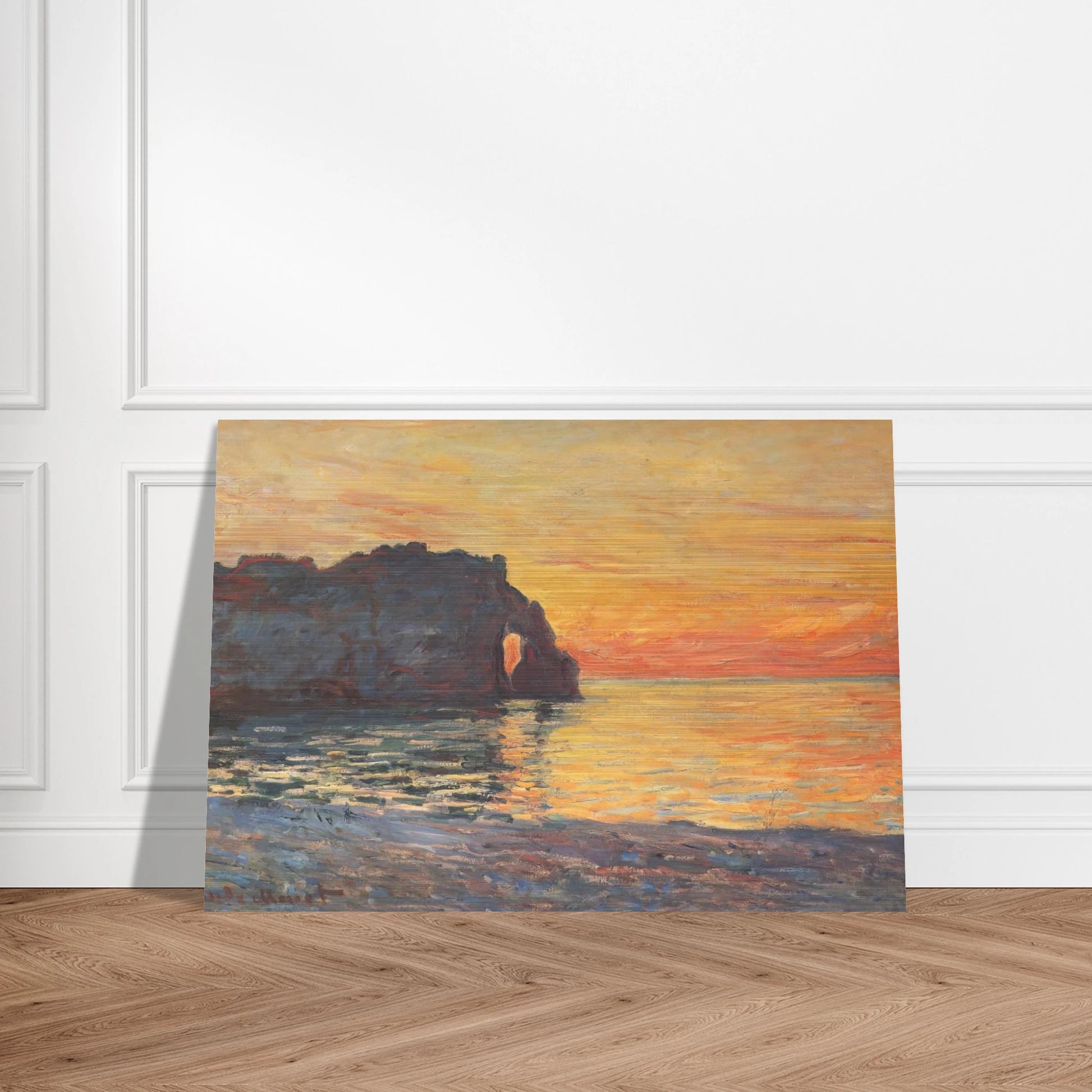 Etretat, Cliff of d`Aval, Sunset - claude monet Brushed Aluminum Print - 70x100 cm / 28x40 inches | claude monet Aluminum Print | claude monet Prints