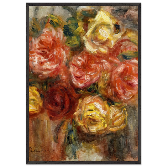 Bouquet of Roses in a Vase - Pierre-Auguste Renoir 70x100 cm / 28x40 inches Framed Art Print – Black Wooden Frame
