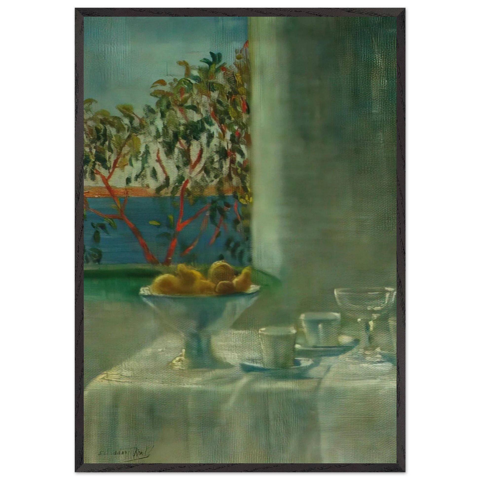 STILL LIFE BY A WINDOW - Salvador Dali Framed Art Print – Black Wooden Frame - Default Title - -Framed Art Print