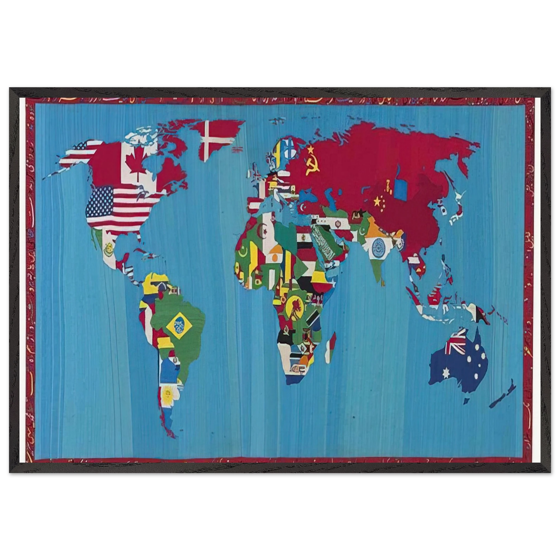 MAPPA DEL MONDO 1988 - Alighiero Boetti Framed Art Print – Black Wooden Frame - Default Title - -Framed Art Print