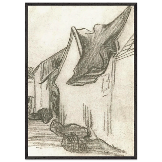 Village Street Sketch - Vincent van Gogh 70x100 cm / 28x40 inches Framed Art Print – Black Wooden Frame